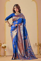 NAVY BLUE Silk Woven Banarasi Saree With Zari Work