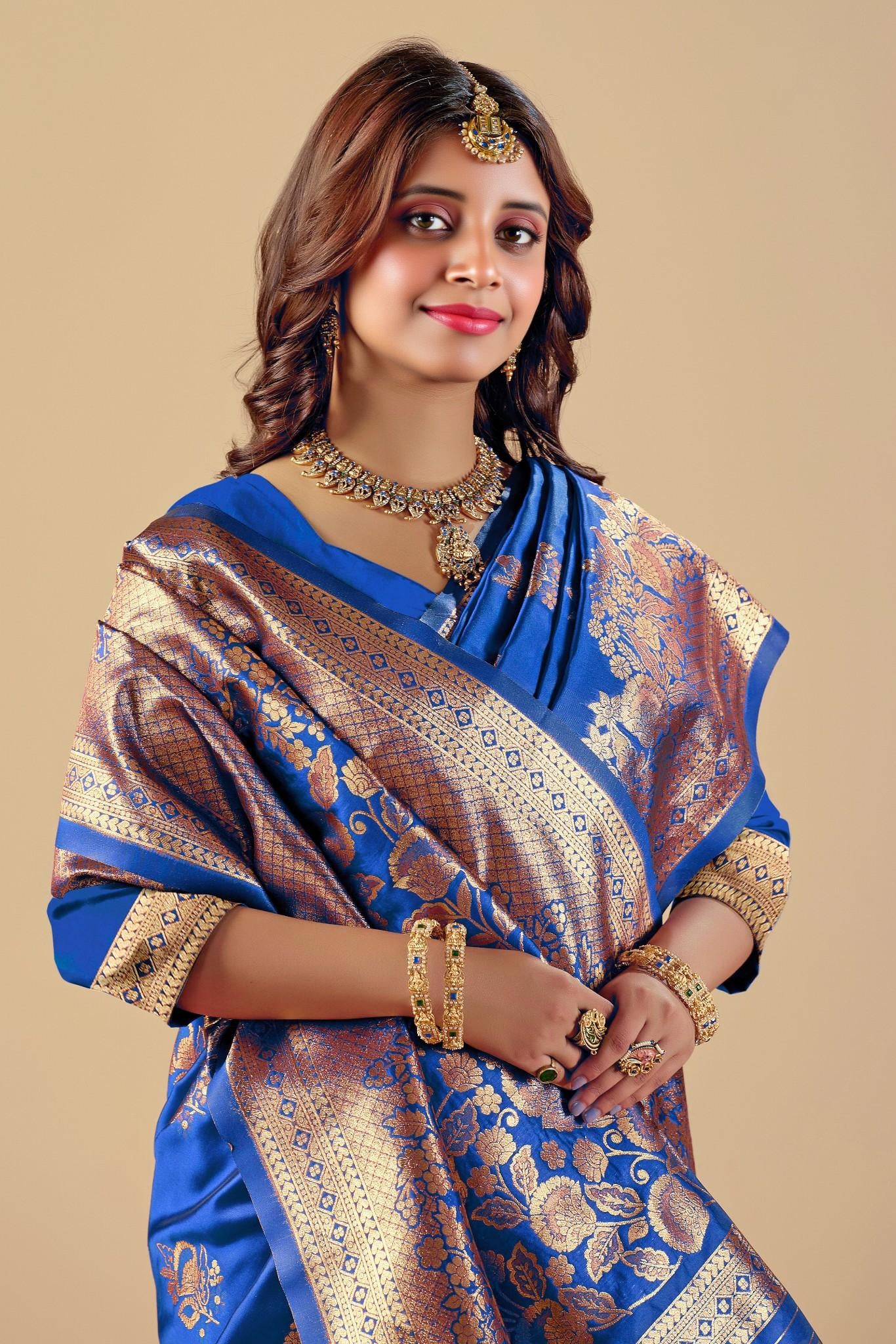 NAVY BLUE Silk Woven Banarasi Saree With Zari Work