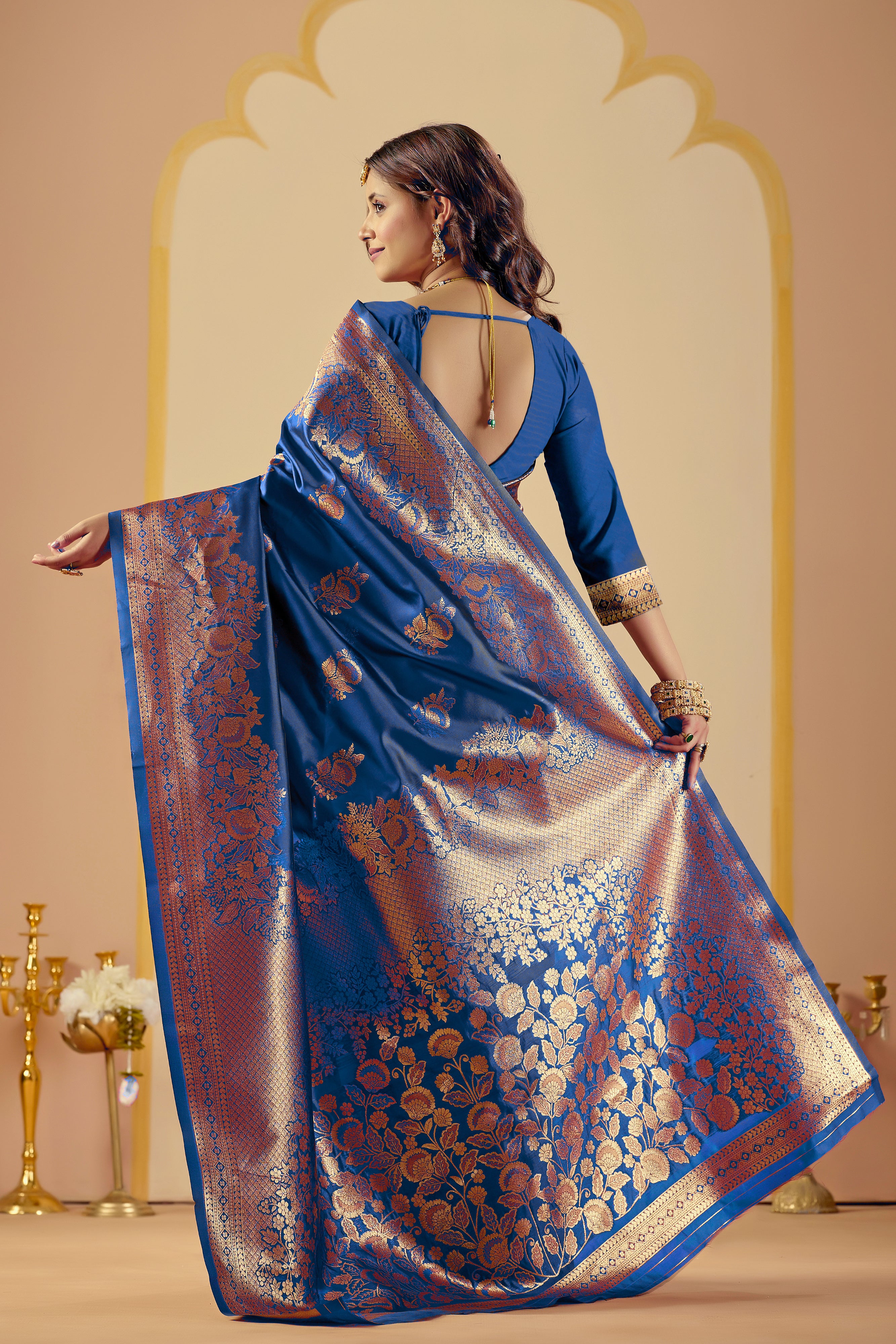 NAVY BLUE Silk Woven Banarasi Saree With Zari Work