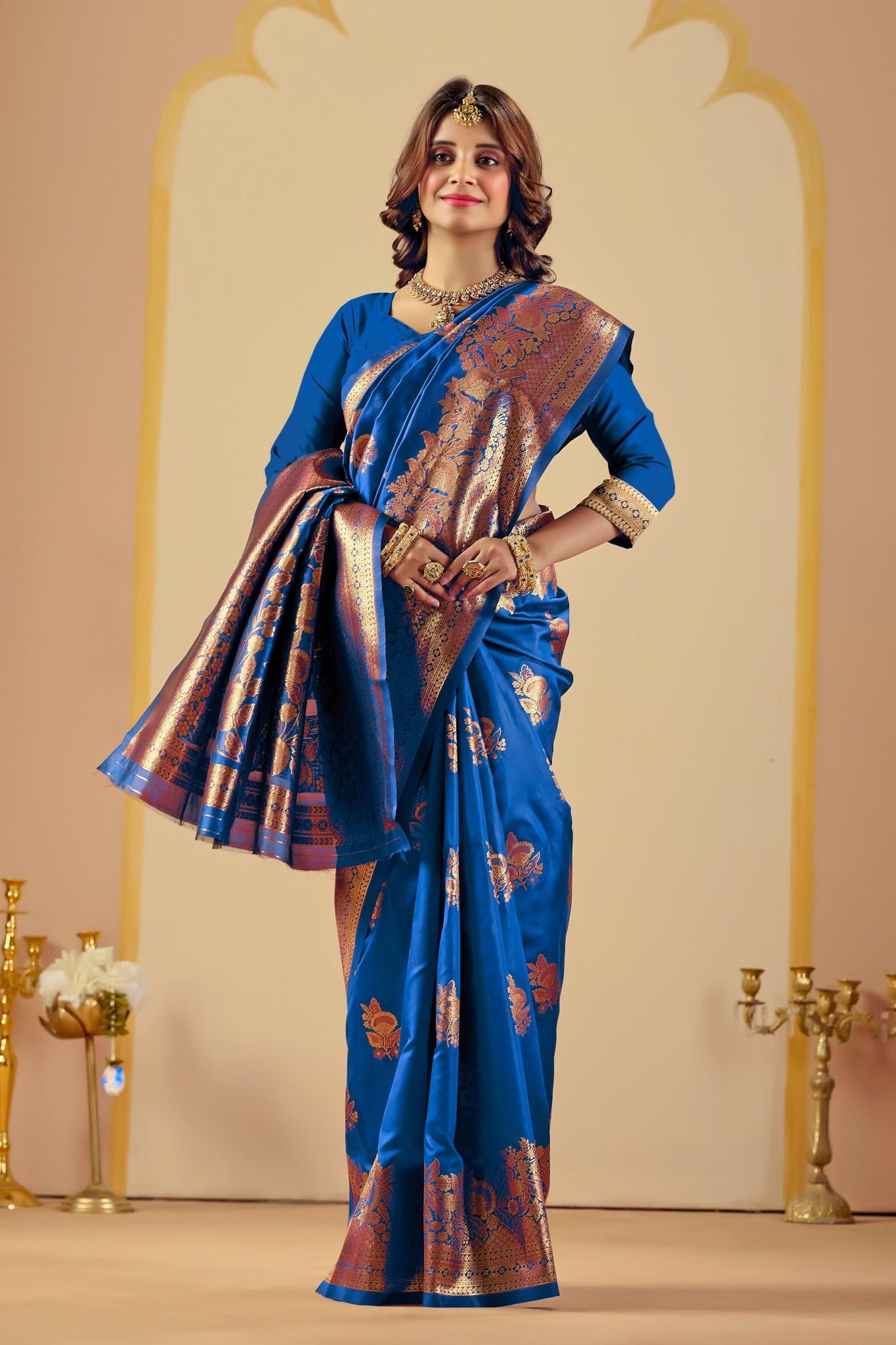 NAVY BLUE Silk Woven Banarasi Saree With Zari Work