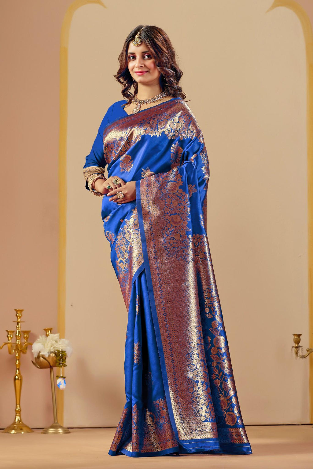 NAVY BLUE Silk Woven Banarasi Saree With Zari Work