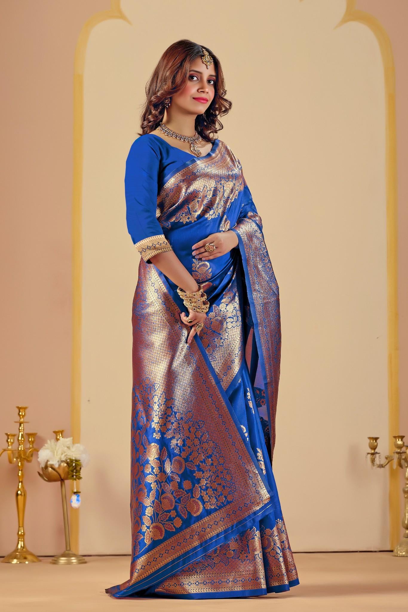 NAVY BLUE Silk Woven Banarasi Saree With Zari Work