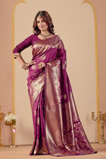 Dark Purple Silk Woven Banarasi Saree With Zari Work