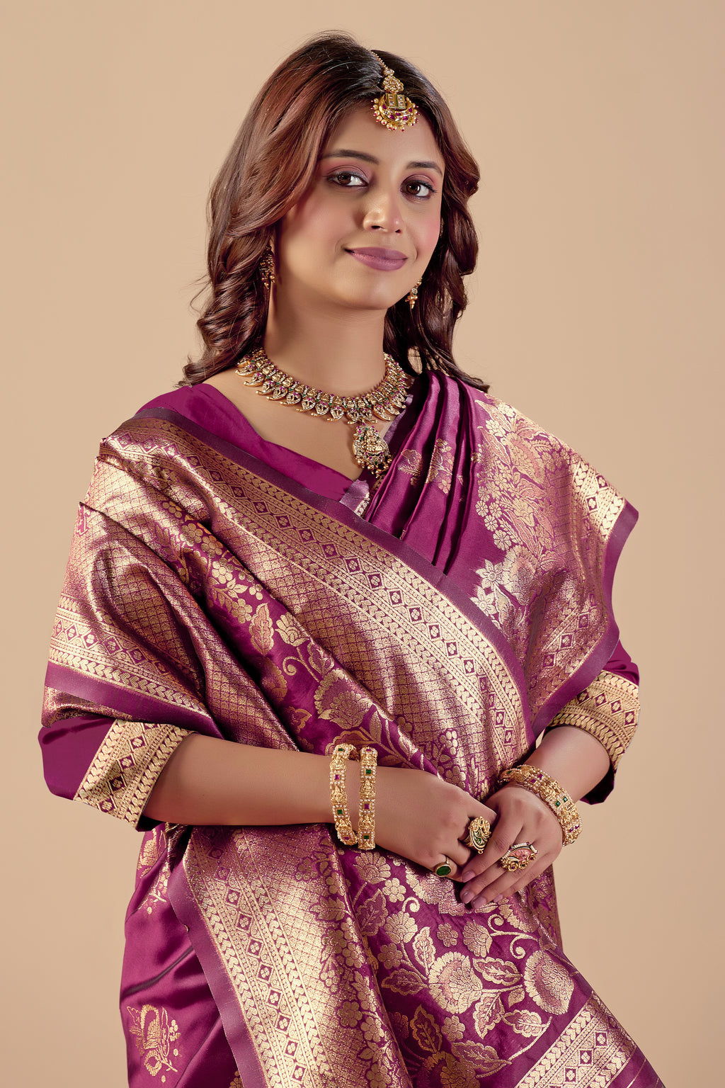 Dark Purple Silk Woven Banarasi Saree With Zari Work