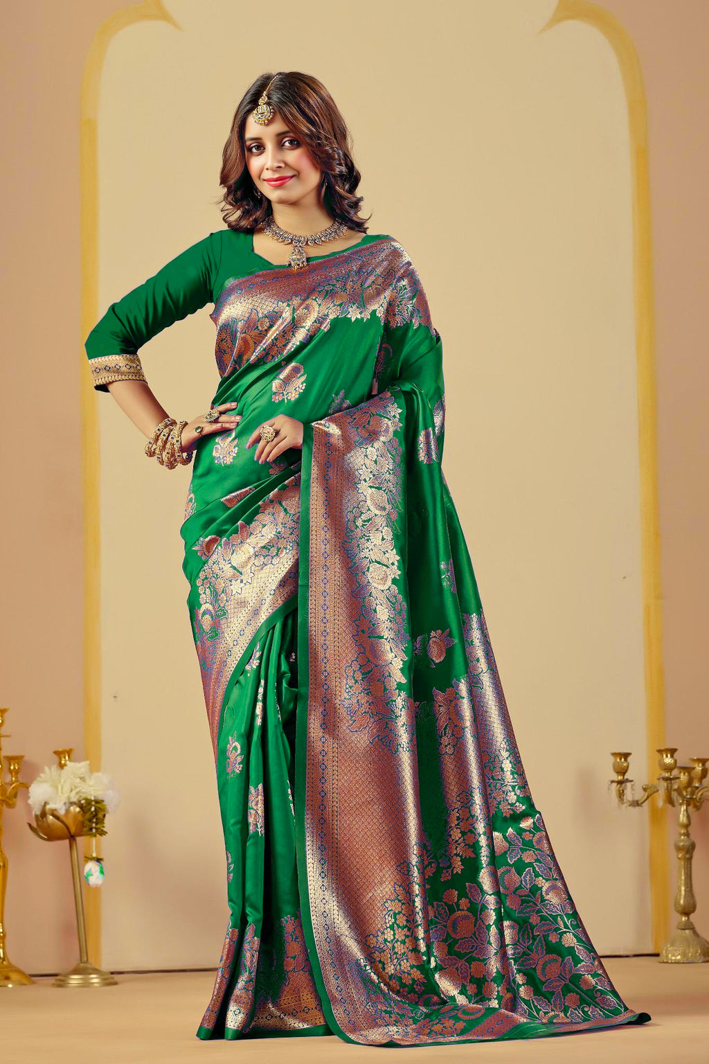 Green Silk Woven Banarasi Saree With Zari Work