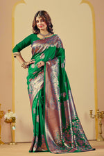 Green Silk Woven Banarasi Saree With Zari Work