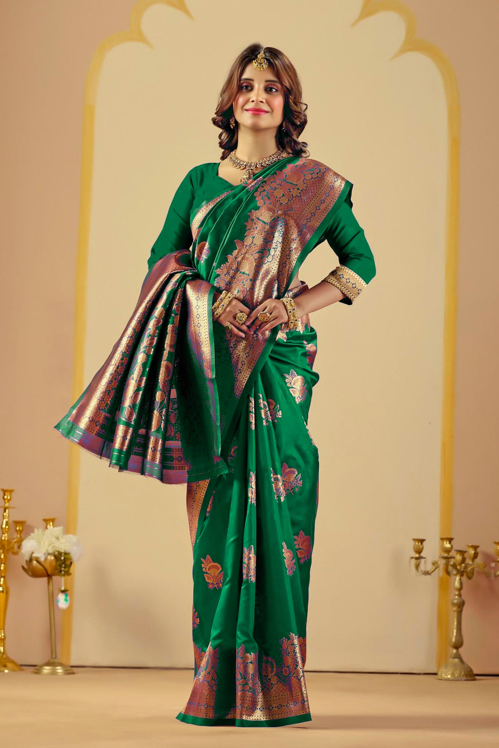 Green Silk Woven Banarasi Saree With Zari Work