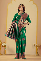 Green Silk Woven Banarasi Saree With Zari Work