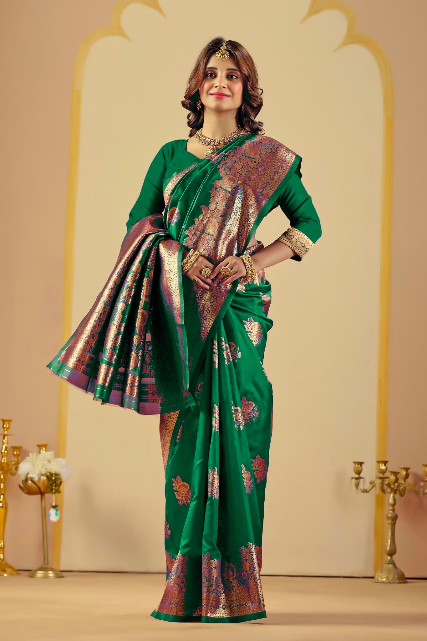 Green Silk Woven Banarasi Saree With Zari Work