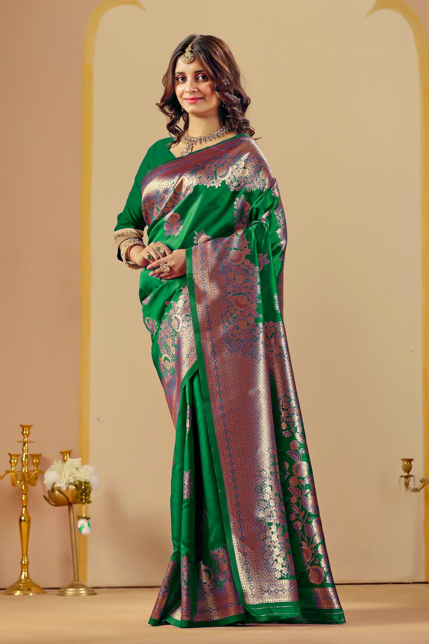 Green Silk Woven Banarasi Saree With Zari Work