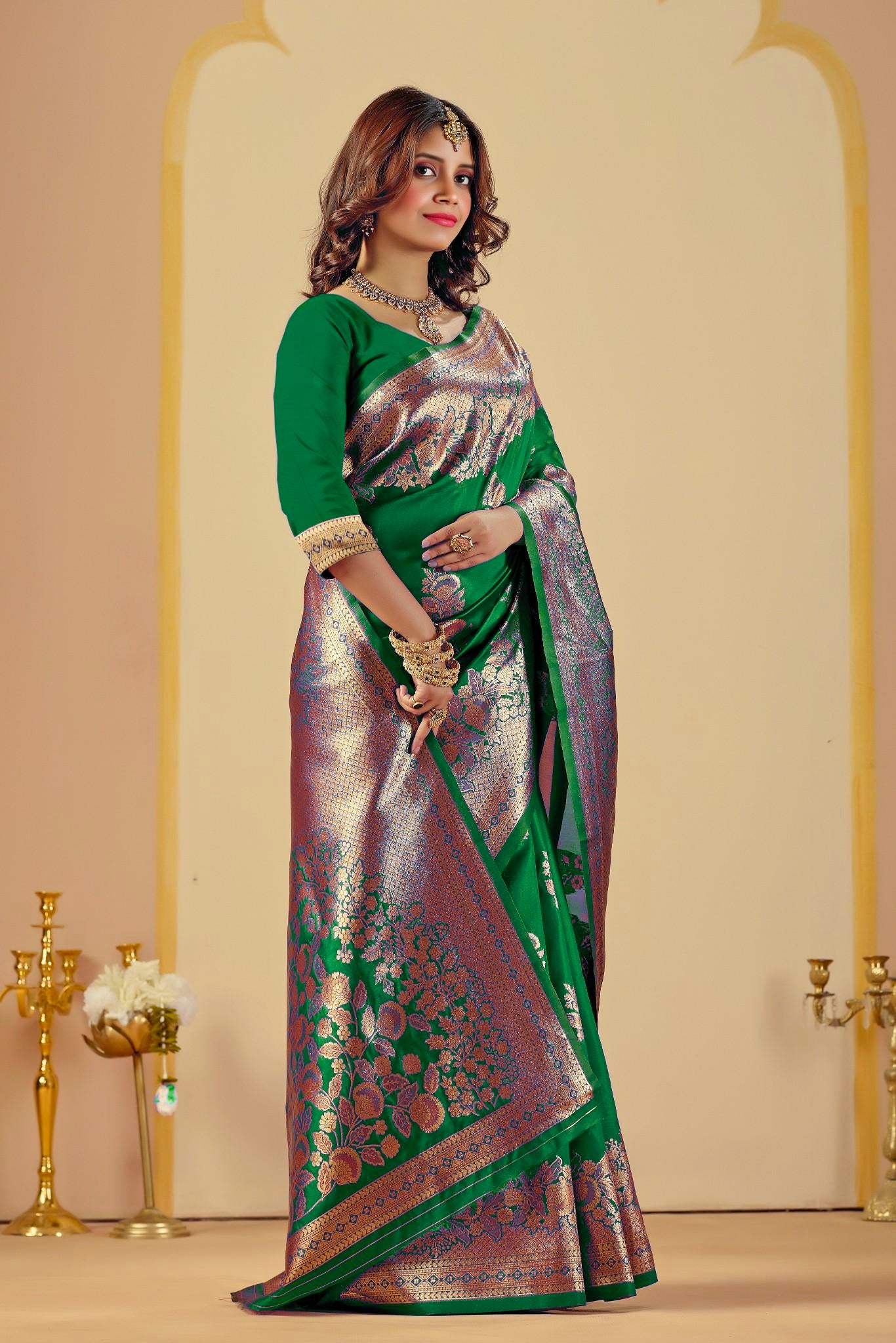 Green Silk Woven Banarasi Saree With Zari Work