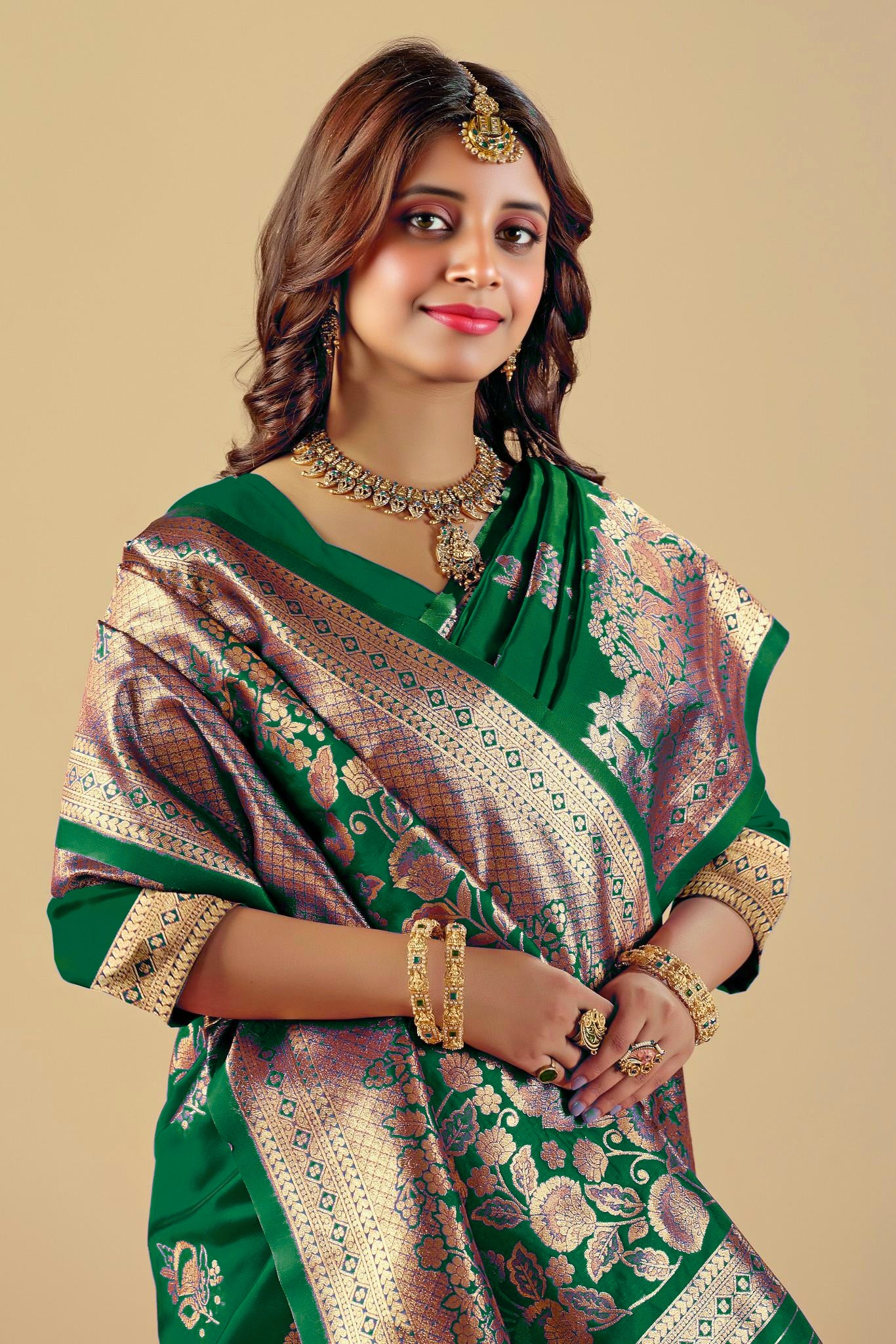 Green Silk Woven Banarasi Saree With Zari Work