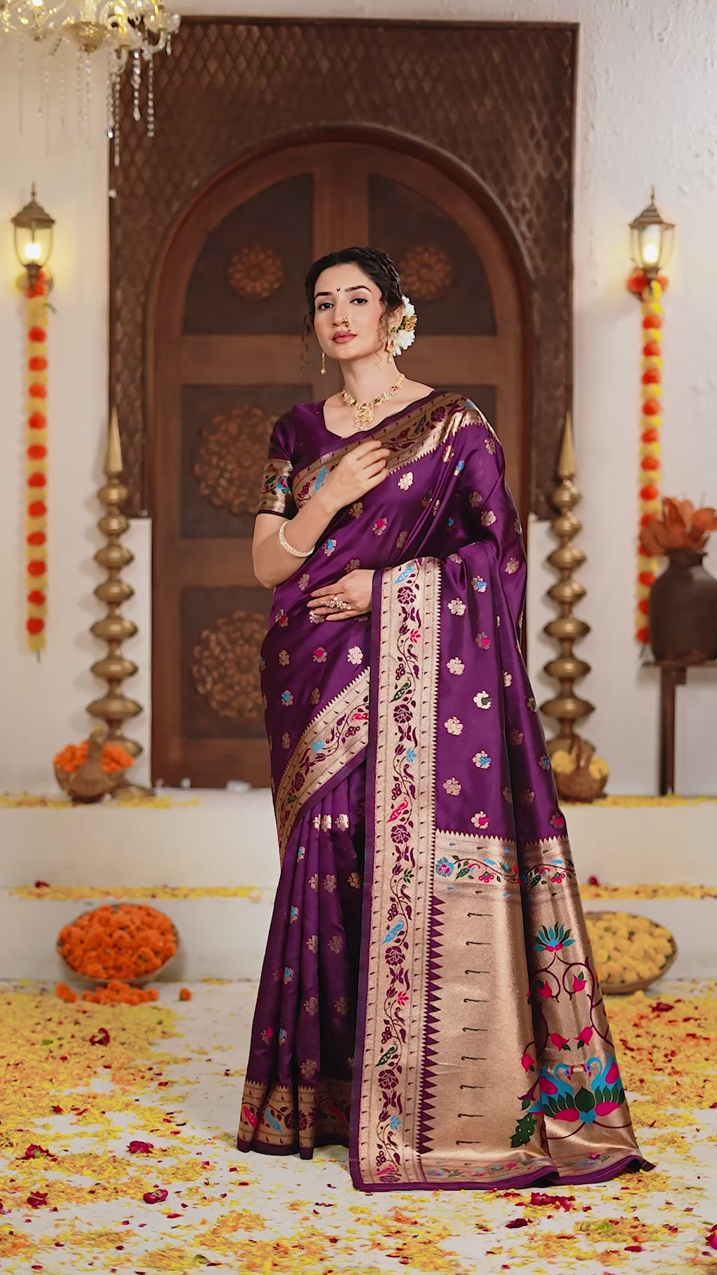 Dark Purple Silk Woven Paithani Saree With Weaving Zari Work